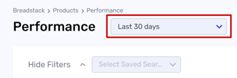 Screenshot Breadstack Performance date dropdown