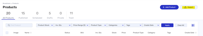 Screenshot export product list