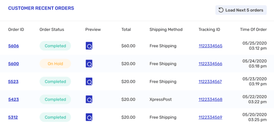Screenshot new order customer recent orders
