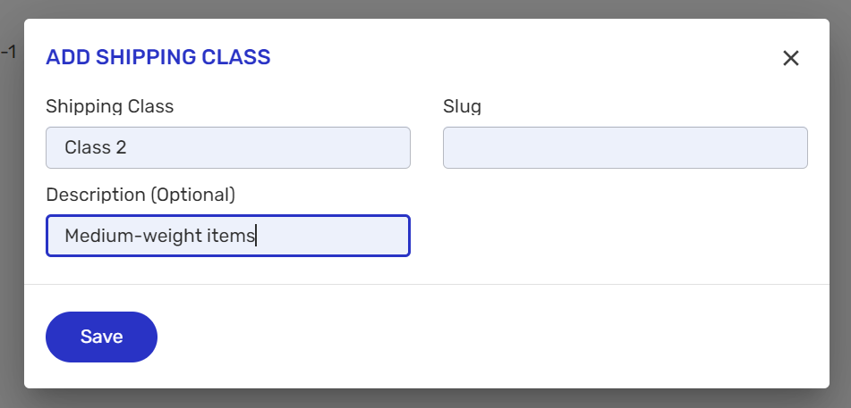 Screenshot Breadstack create shipping class