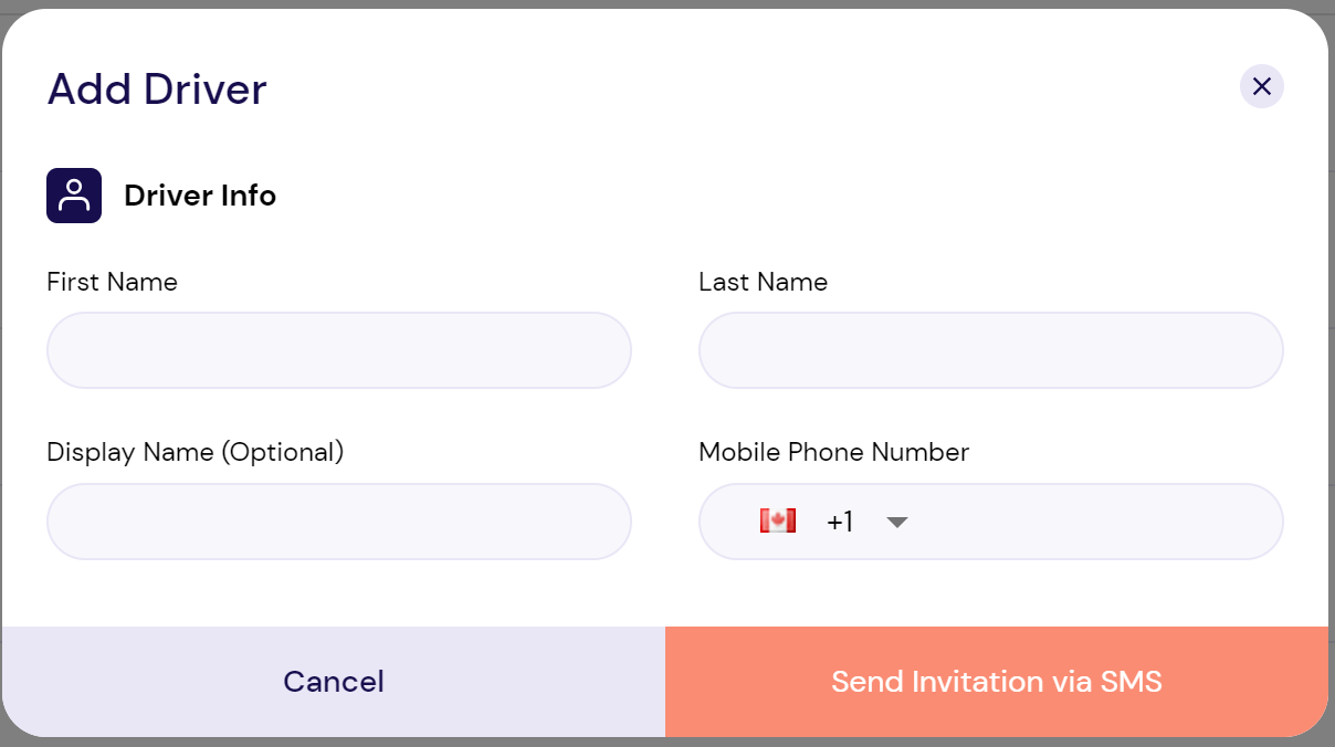 Screenshot CanFleet Add Driver Popup