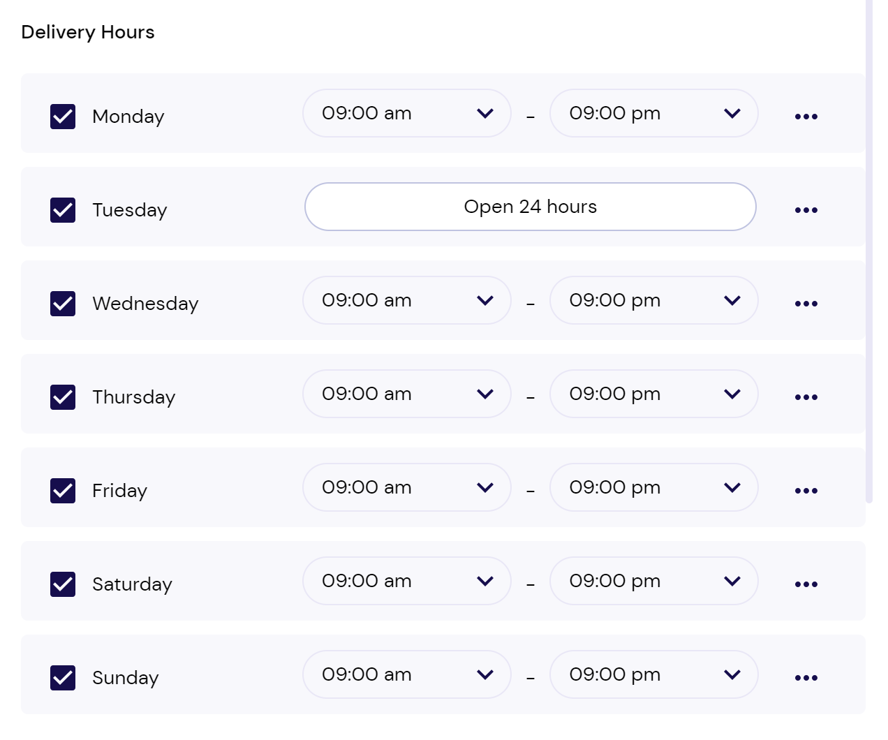 Screenshot CanFleet delivery hours per day