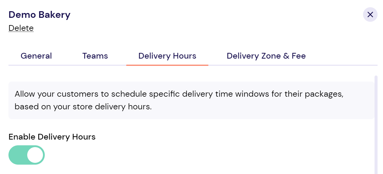 Screenshot CanFleet delivery hours toggle