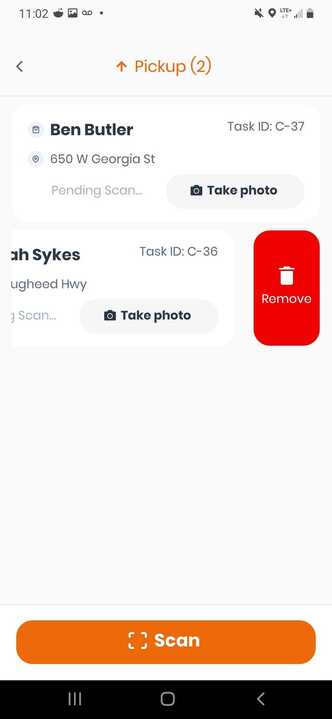 Screenshot CanFleet driver app remove task