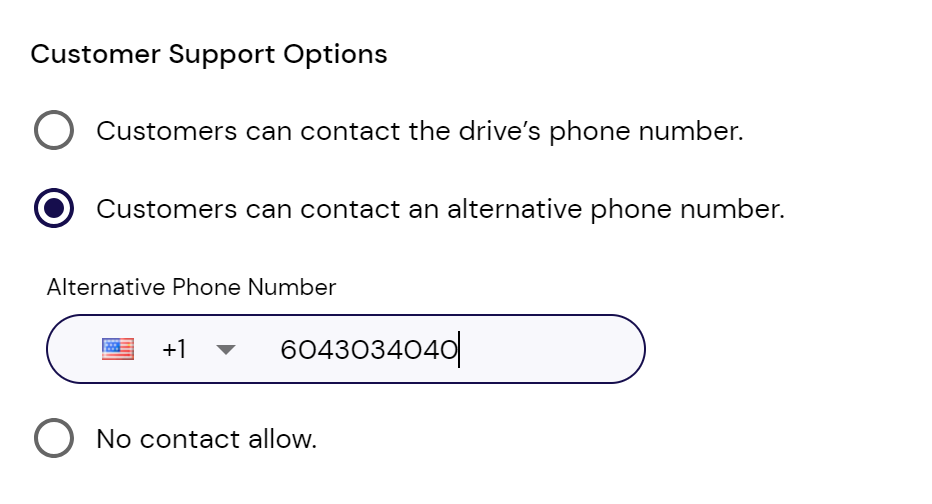 Screenshot CanFleet driver customer support options