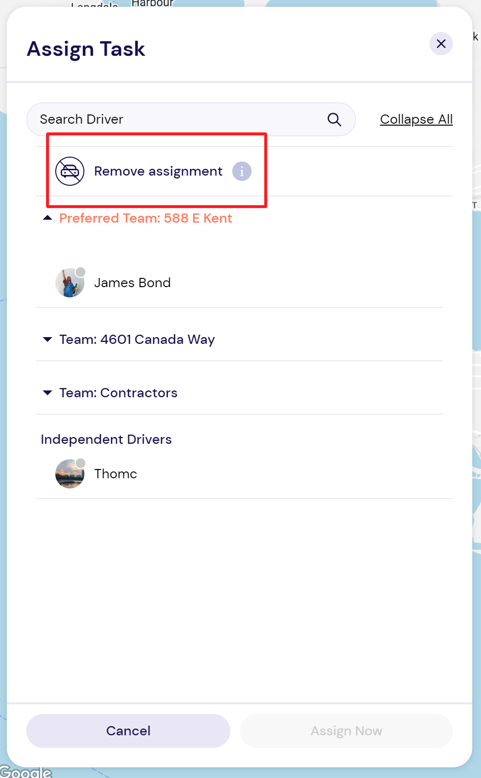 Screenshot CanFleet reassign task remove assignment